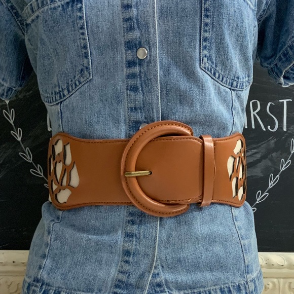Sigi Bebe Belts Accessories - Laser Cut Floral Detail Statement Belt NWOT